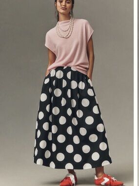 Anthropologie Maeve Cotton Poplin Pleated Midi Skirt